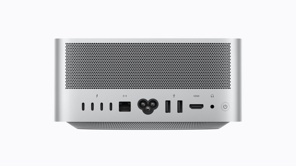 Rear panel of the Mac Studio showing Thunderbolt 5 ports, HDMI, and Ethernet