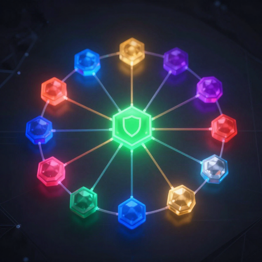 Visualization of a central hub node connected to eight satellite nodes representing the Nemotron Coalition members