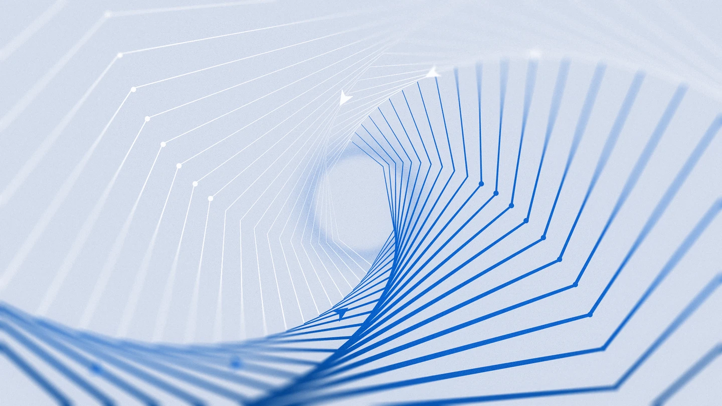 Abstract blue and white graphic of glowing data lines converging toward a central vanishing point, used as the Muse Wonder announcement header