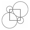 A line-drawing geometry figure: a square overlapped by four circles of differing sizes, each tangent to the square's edges or corners.
