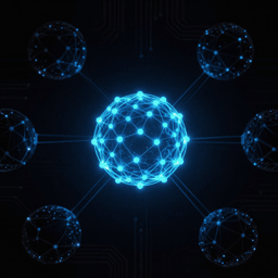 Visualization of data streams being siphoned from a central neural network sphere by shadowy peripheral entities