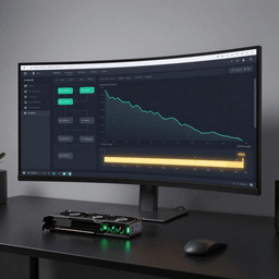 AI model training dashboard with workflow nodes and GPU monitoring on an ultrawide monitor