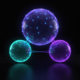 Three interconnected neural network spheres representing the Qwen 3.5 Medium model series