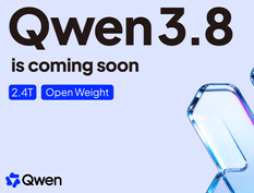 Official Qwen 3.8 teaser graphic announcing the model is coming soon, with badges reading 2.4T and Open Weight