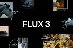 FLUX 3 announcement graphic showing image, video, audio, and action modalities around the FLUX 3 wordmark
