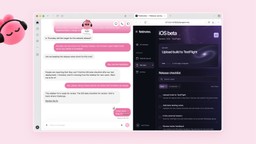 A pink dot named Iggy preparing an iOS beta checklist fix beside a release workspace