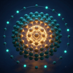 Stylized visualization of a sparse Mixture-of-Experts model: a central glowing core surrounded by hundreds of inactive expert nodes and a small number of active experts, with an outer ring of sub-agent satellites.