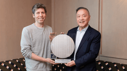 OpenAI and Broadcom leaders display the Jalapeño inference chip at its unveiling.