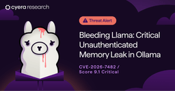 Cyera Research threat alert graphic for Bleeding Llama (CVE-2026-7482)