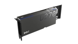 Render of the Intel GPU D-series D270 accelerator, a dual-slot air-cooled PCIe card with Intel branding