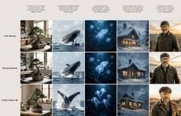 PrismML comparison grid for Bonsai Image 4B outputs against other image generation models