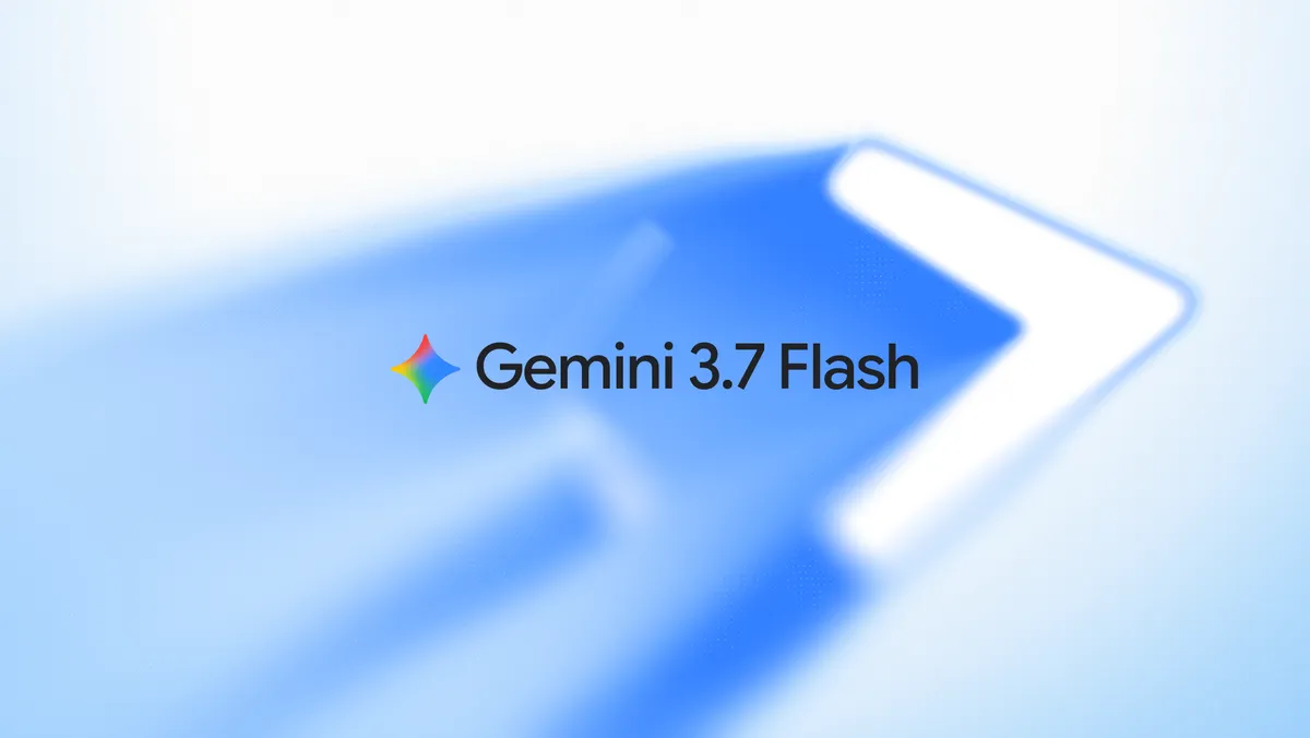 Gemini 3.7 Flash announcement graphic on a blue gradient background