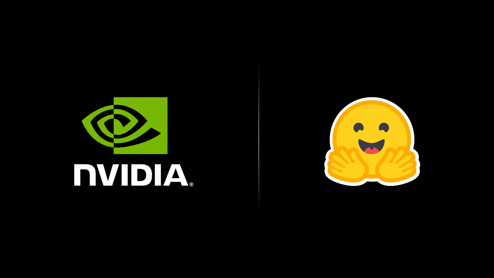 The NVIDIA logo and the Hugging Face logo side by side on a black background, separated by a vertical divider